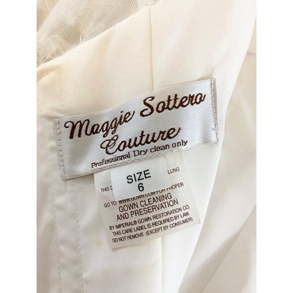 Maggie Sottero Couture Warm Ivory Satin Strapless Embellished Wedding Dress - 6 - Picture 14 of 16